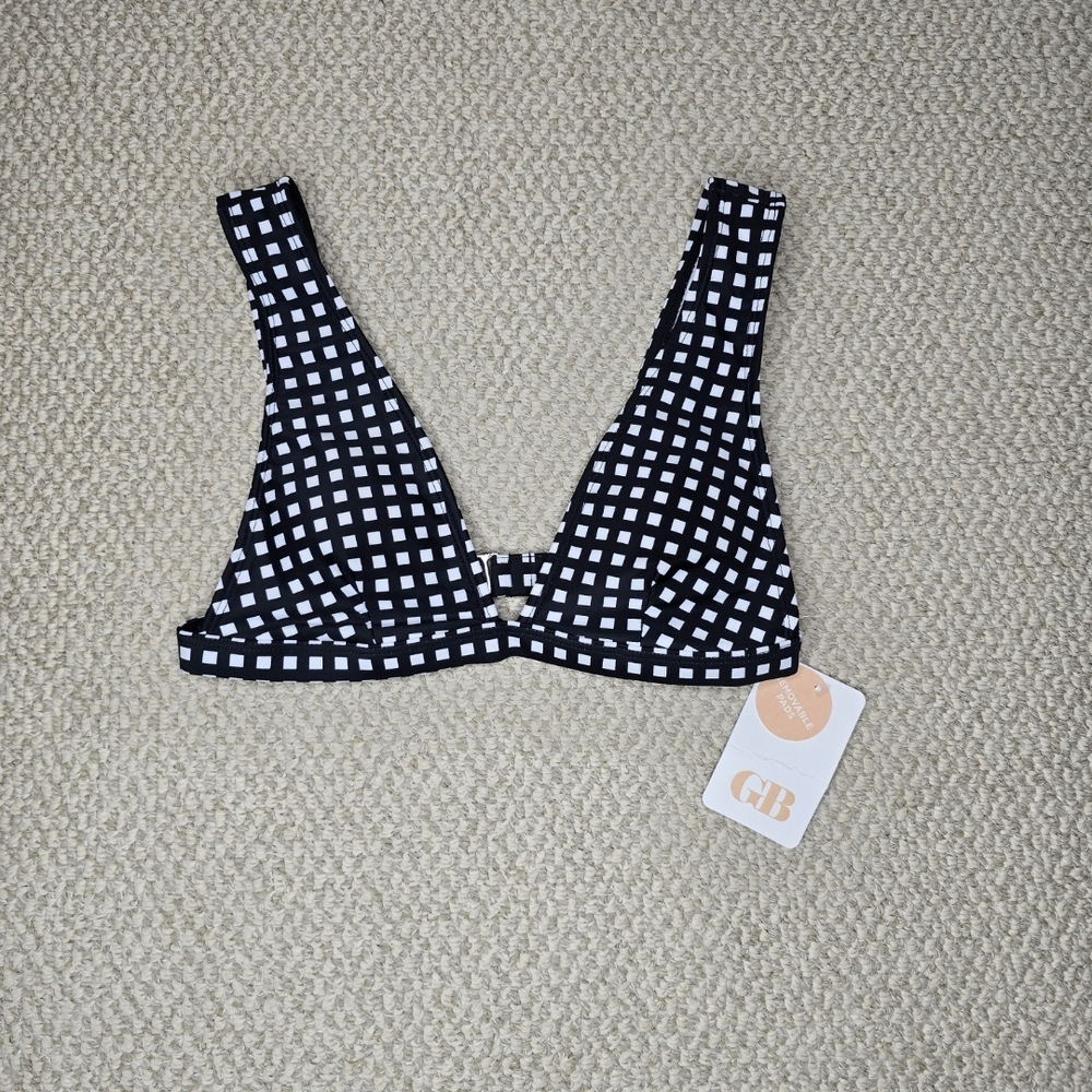 Gianni Bini Black and White Check Bikini Top XS
